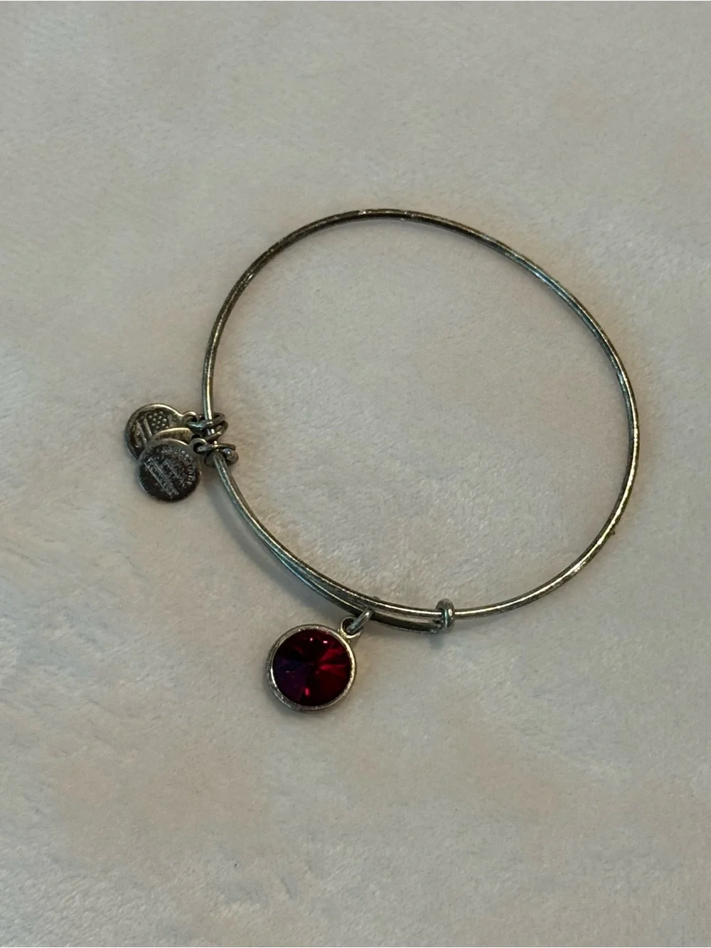 Alex and Ani January Garnet Birthstone Charm Expandable Silver Bangle Bracelet